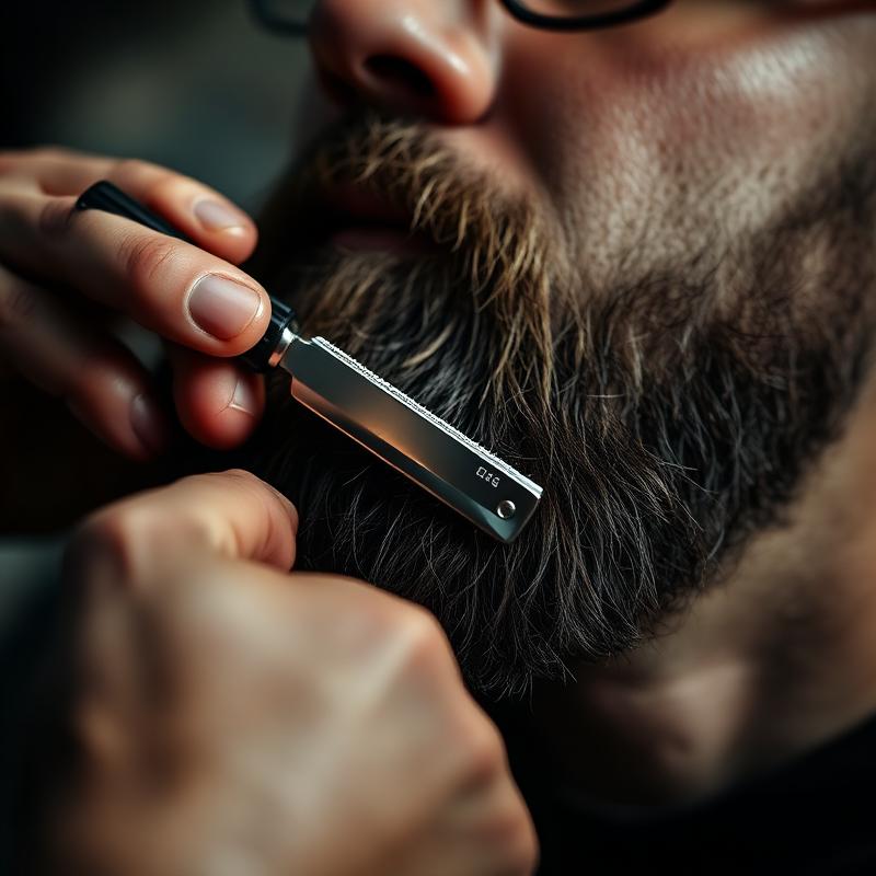 Detalhe de barba sendo aparada